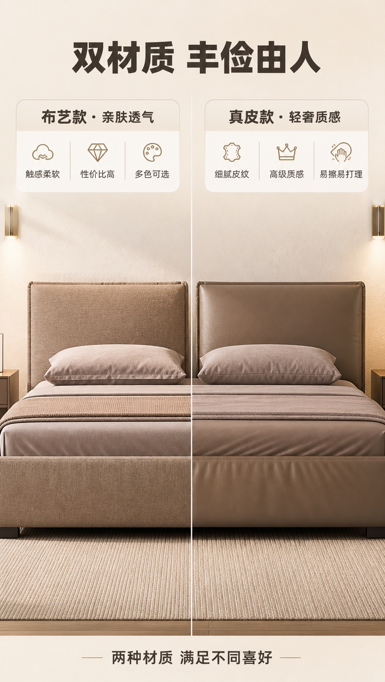 [商品] 使用【图1】高饱满软包落地床；商品处理：保留床头双软… - 图片创意预览