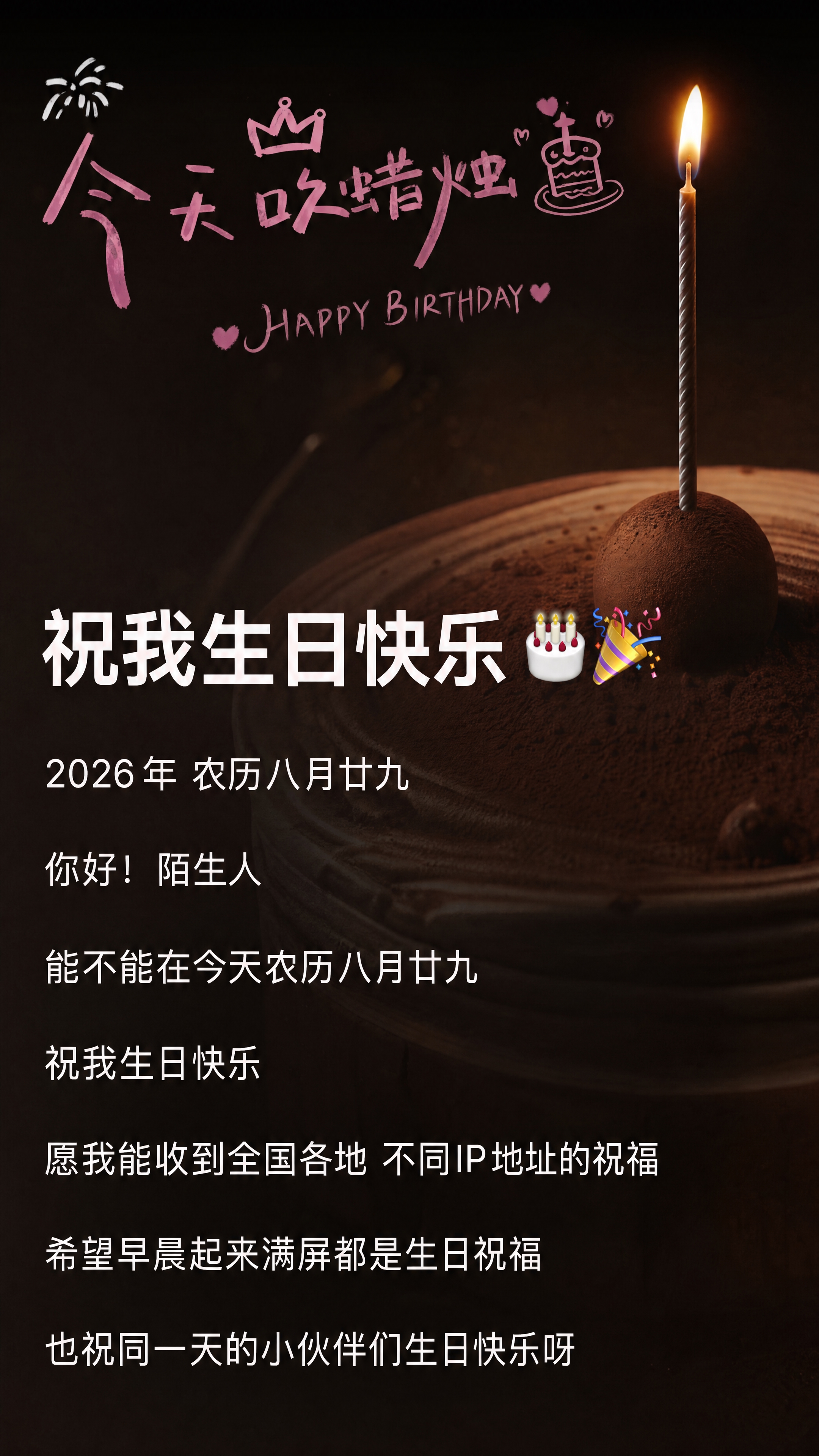 小红书生日文案图，配图大字，暗调氛围感生日风格，版式精美，小红… - 图片创意预览