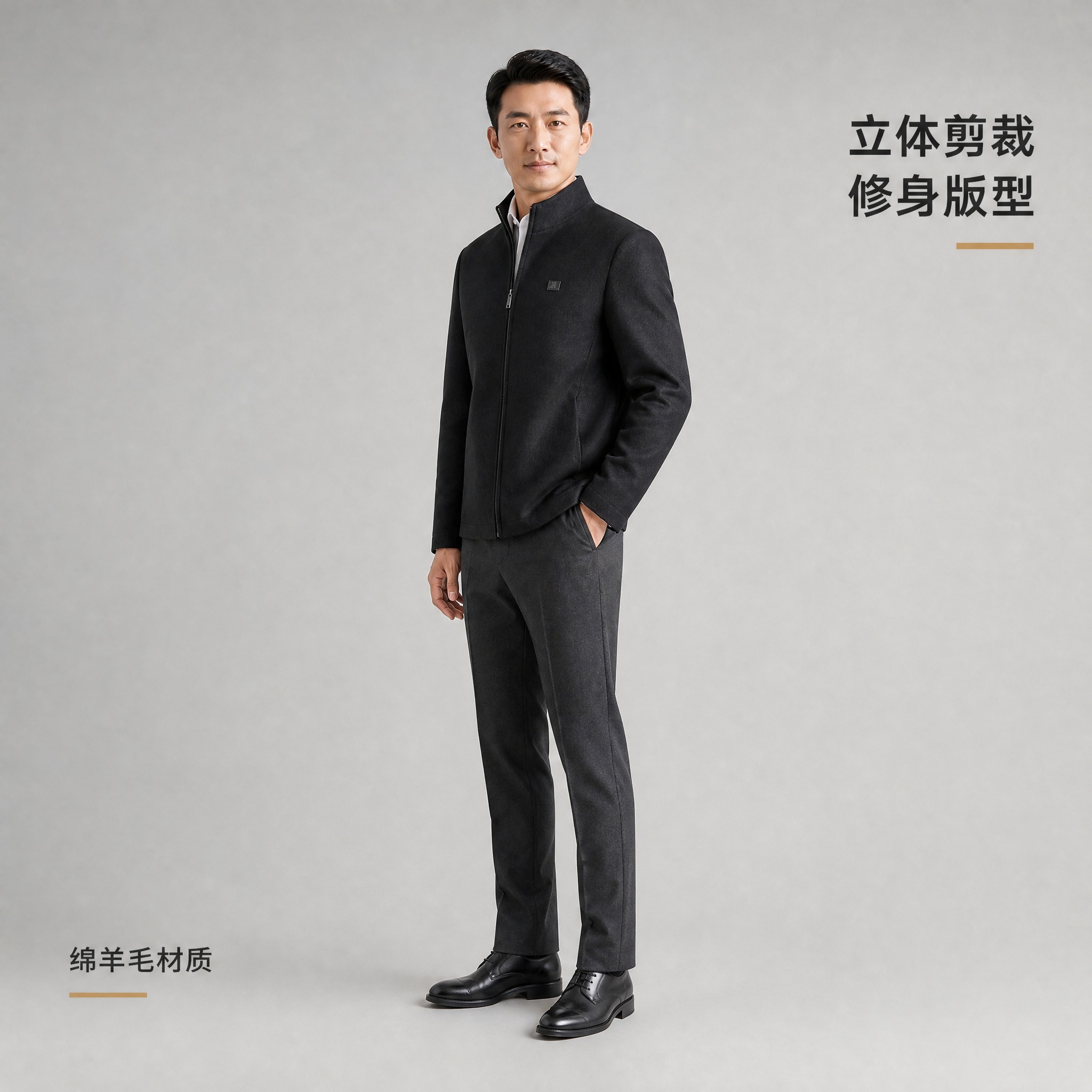 [侧身图] 同一位亚洲成熟男性模特，35岁左右，短发，五官端正… - 图片创意预览