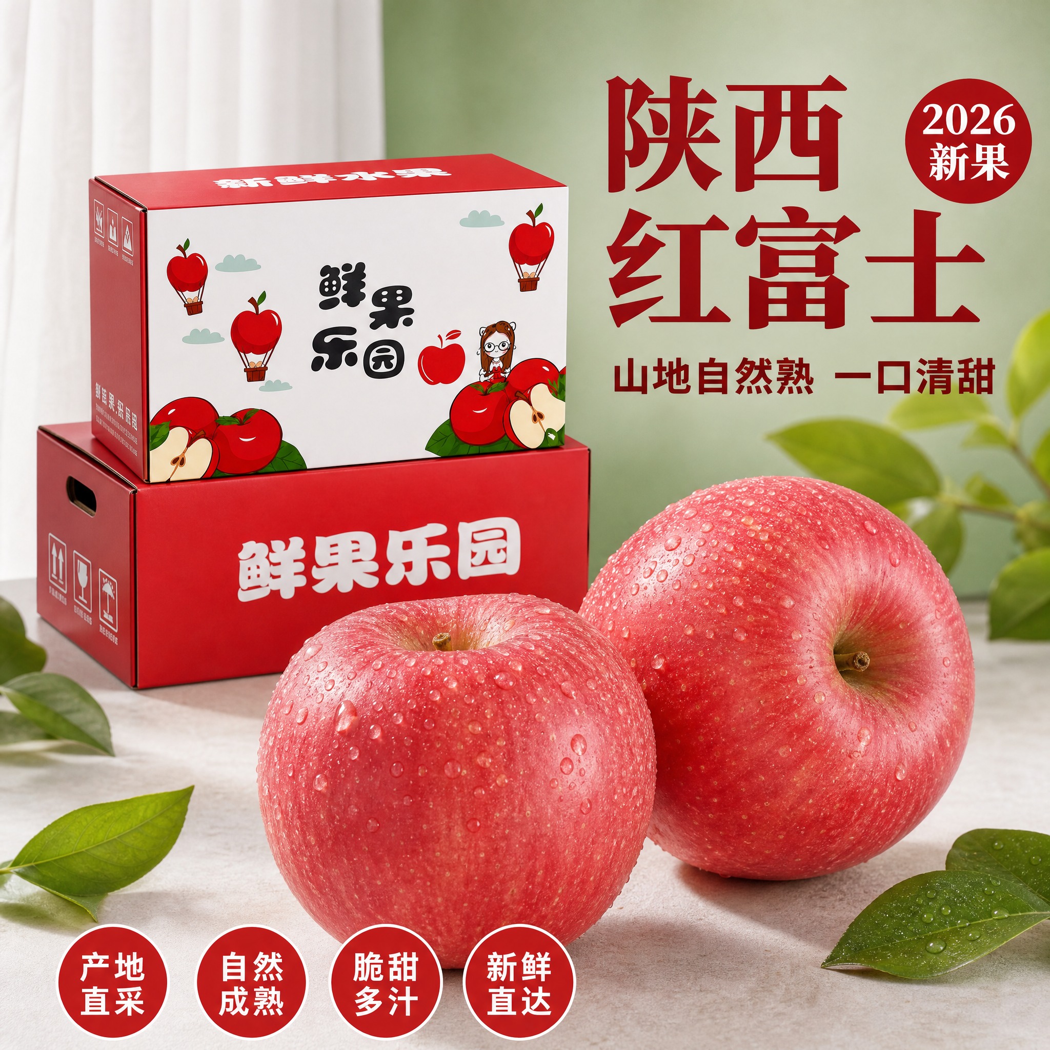 [主图-16] 彩箱堆叠 + 前景特写款，陕西红富士苹果京东电… - 图片创意预览