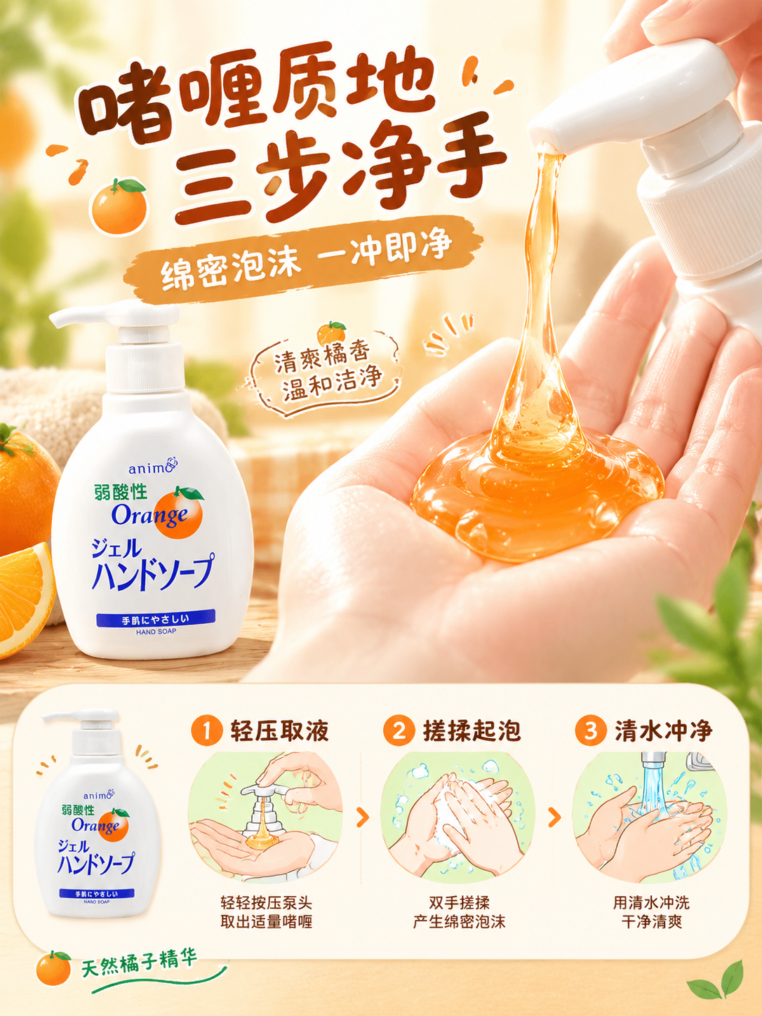 [商品] 使用【图1】animo弱酸性橘子啫喱洗手液；保留白色… - 图片创意预览
