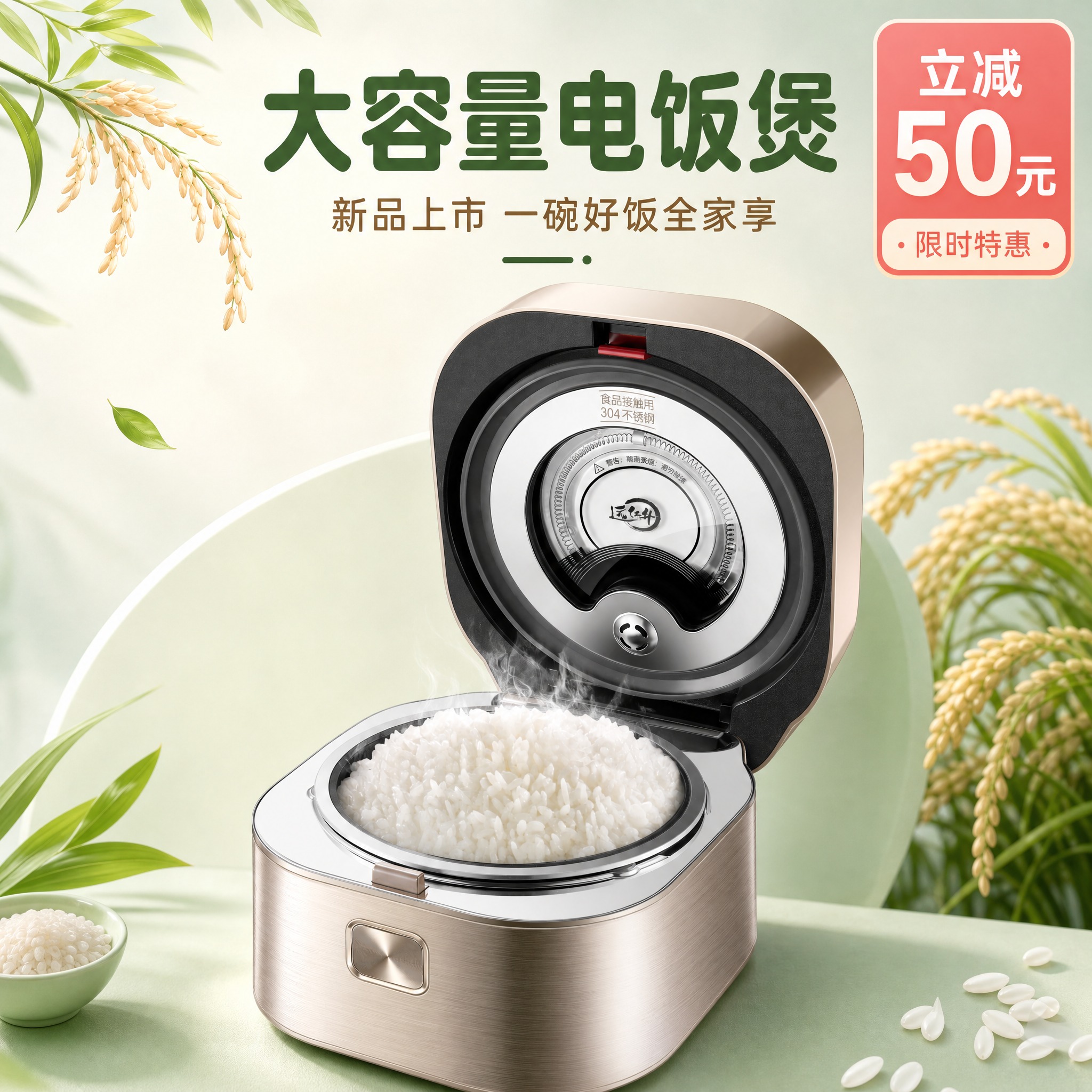 [主图-1] 大容量电饭煲新品上市首图，突出产品主体和促销信息… - 图片创意预览