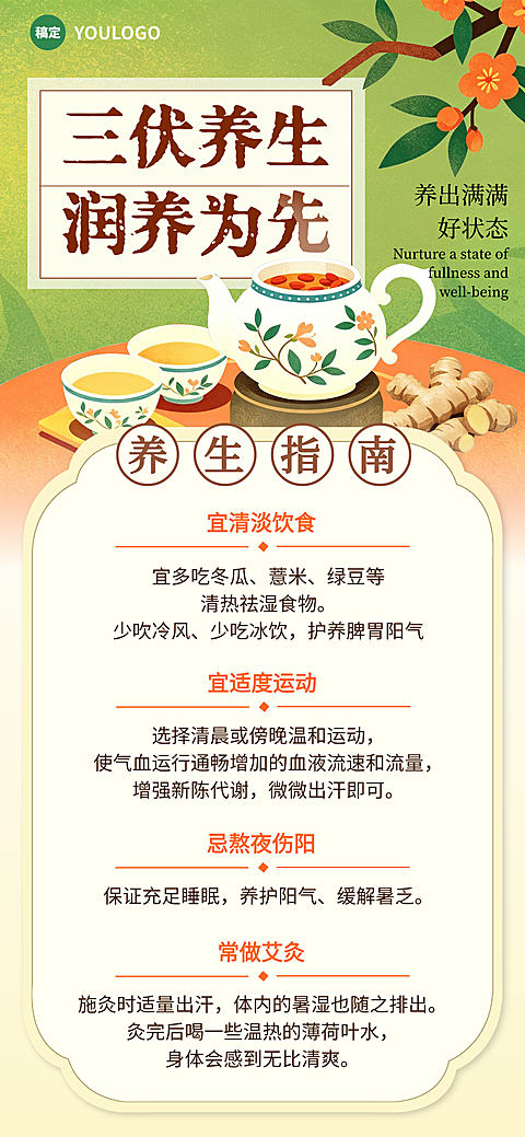 三伏养生知识手机宣传海报