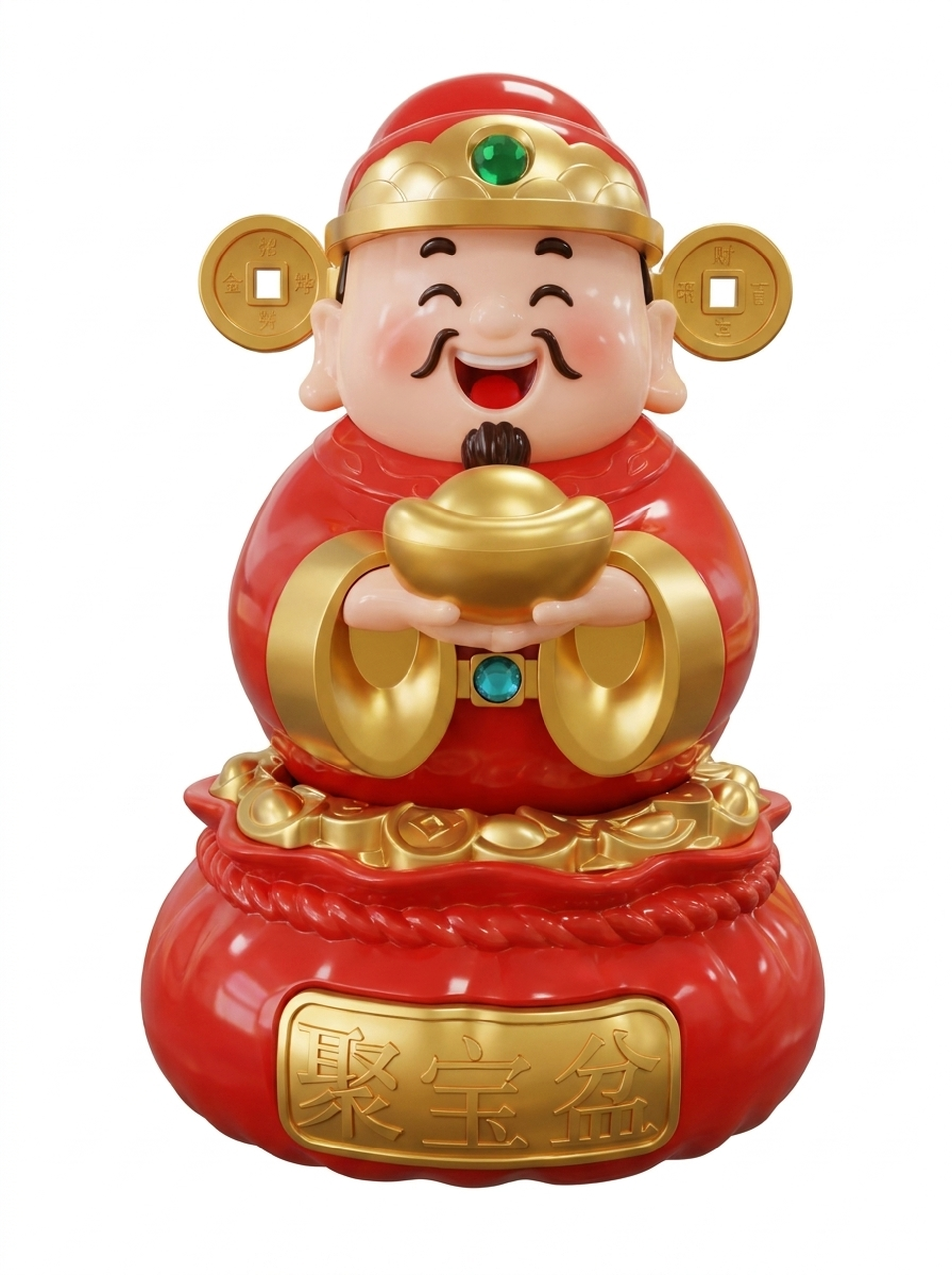 可爱潮玩风格的财神不倒翁，浑圆身材，肉嘟嘟表情，抱着金元宝，八… - 图片创意预览