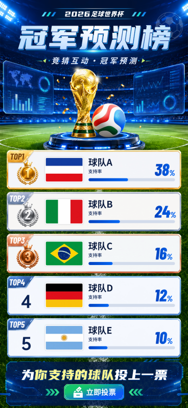 2026世界杯冠军竞猜投票活动蓝色科技风全屏竖版海报预览效果