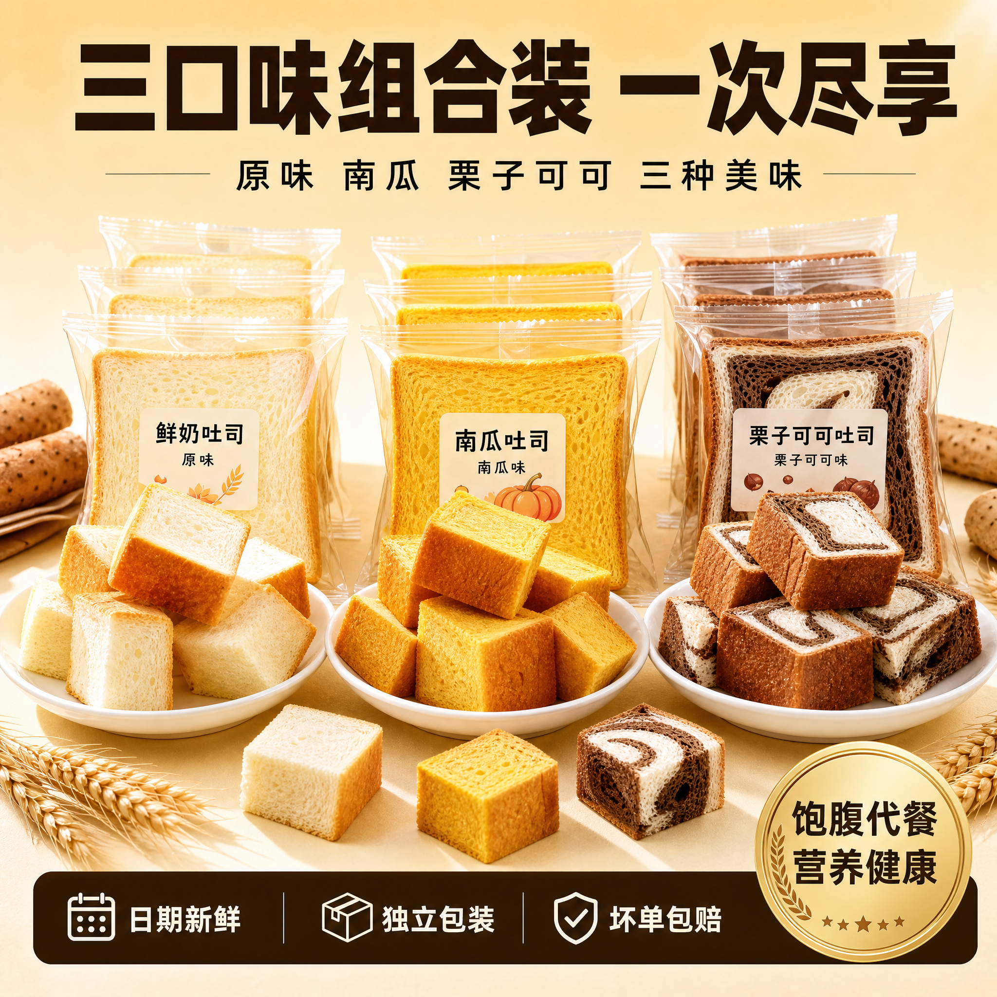 [主图-7] 三口味吐司组合装全家福，突出三口味一次尽享的卖点… - 图片创意预览
