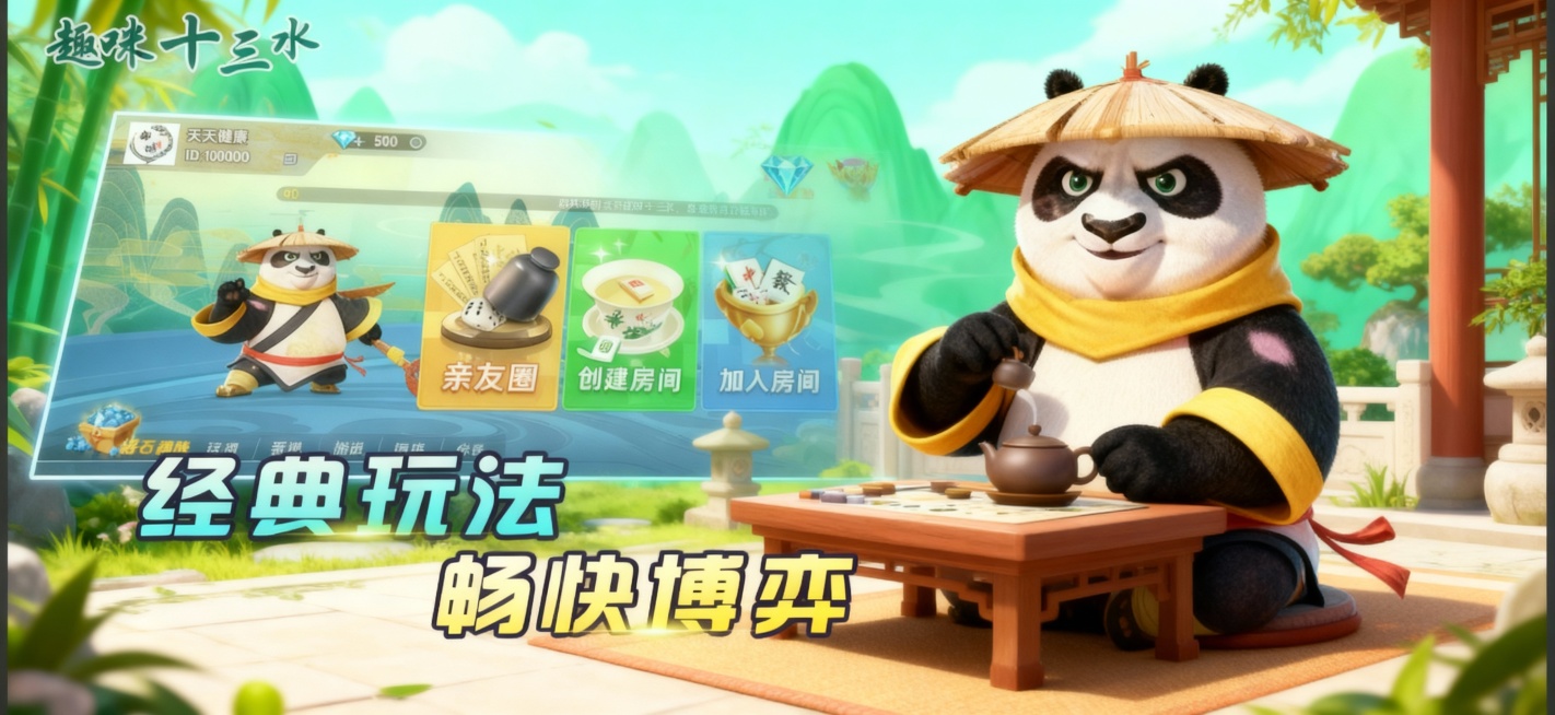 再生成5张，背景卡通山水与熊猫主题相关为主预览效果
