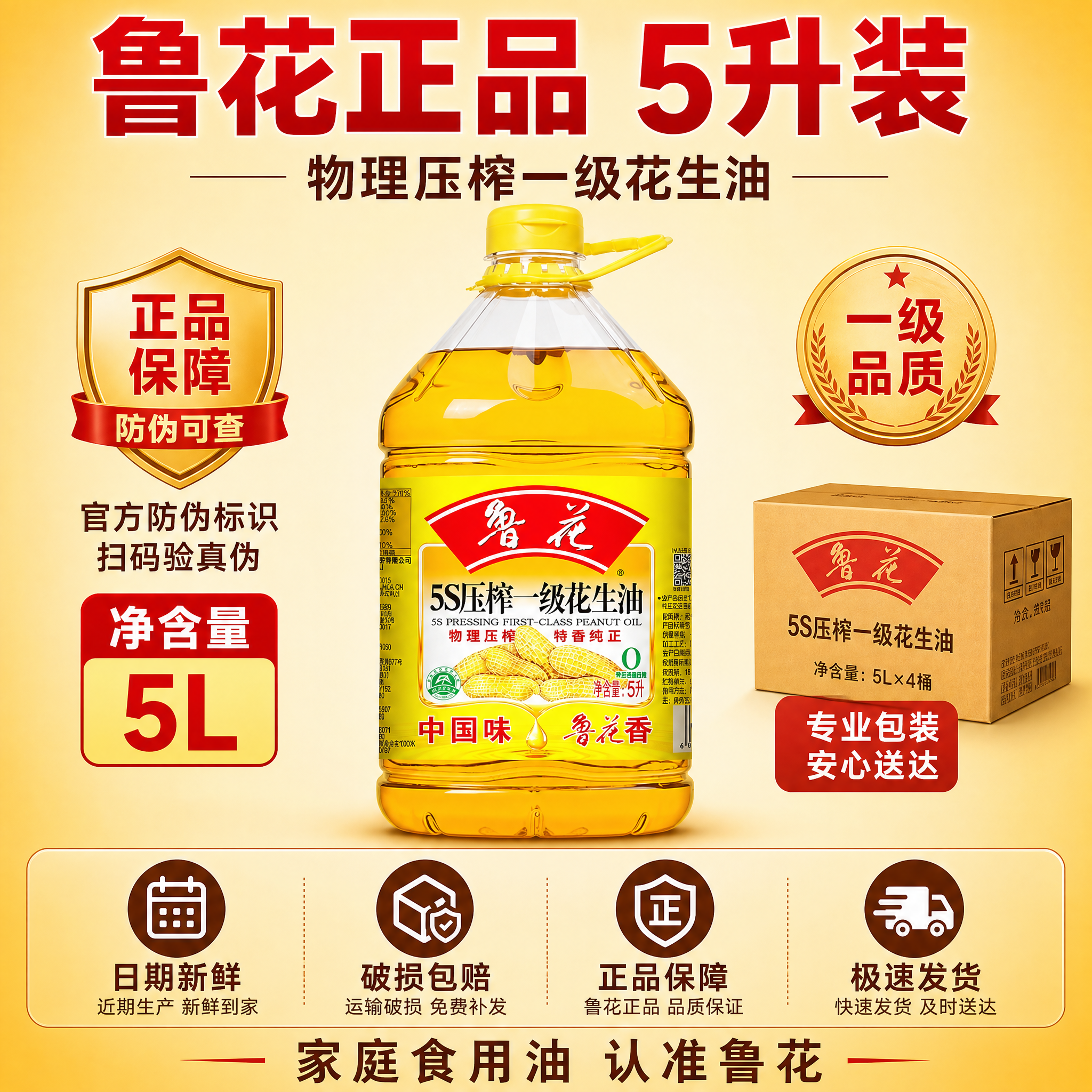 [主图-5] 鲁花5S压榨一级花生油5L 规格与服务承诺图，促… - 图片创意预览