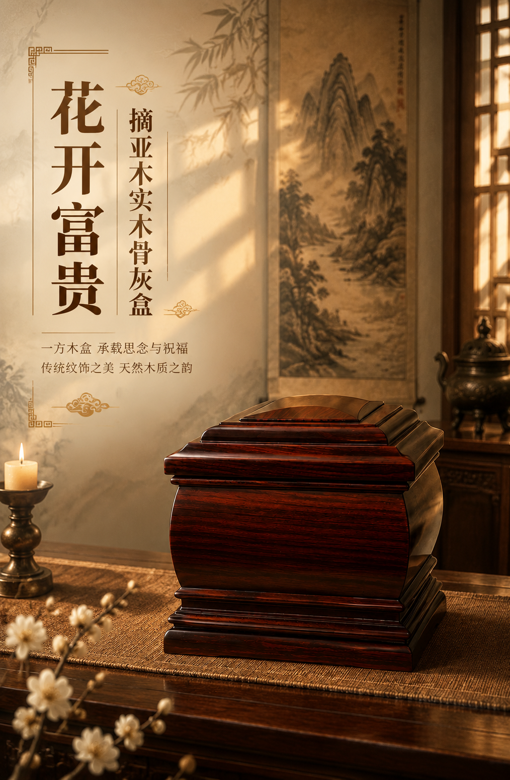 [商品] 使用【图2】花开富贵摘亚木实木骨灰盒45°侧面图；保… - 图片创意预览
