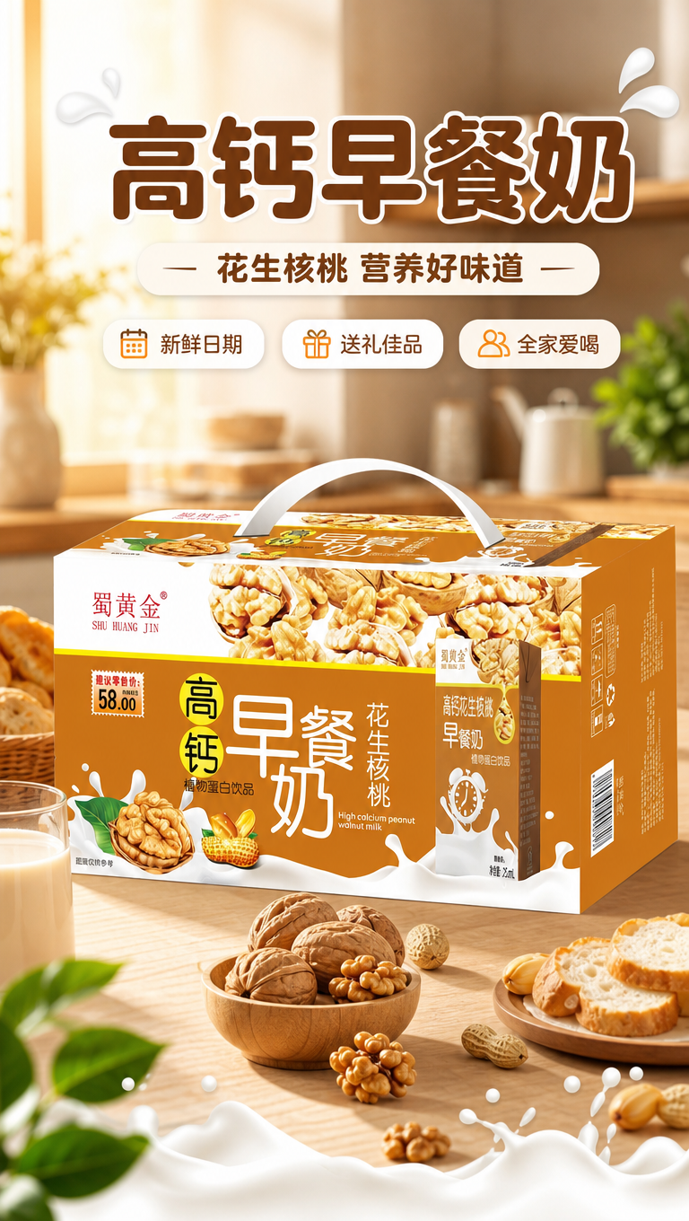 [商品] 使用【图1】蜀黄金高钙早餐奶礼盒装（花生核桃味植物蛋… - 图片创意预览