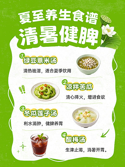 夏至养生食谱知识科普分享简约风小红书配图
