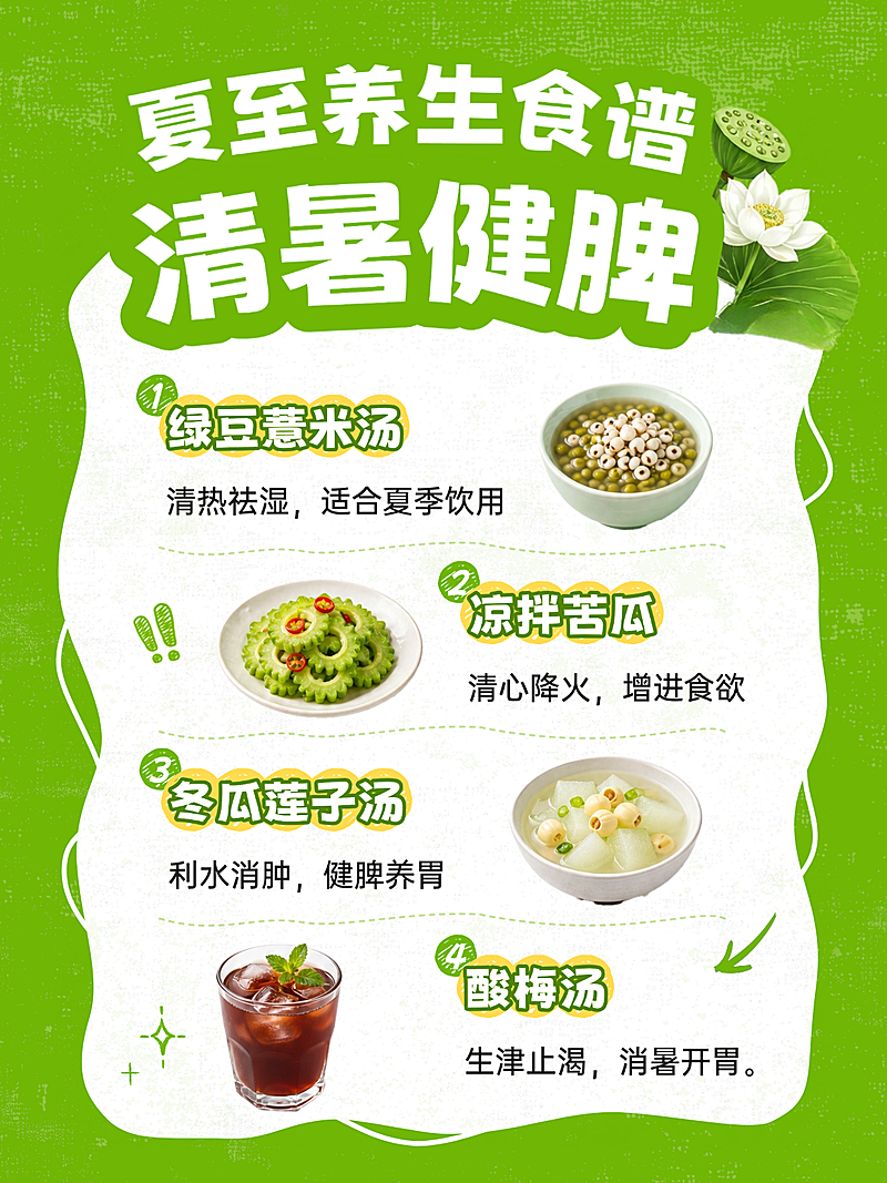 夏至养生食谱知识科普分享简约风小红书配图