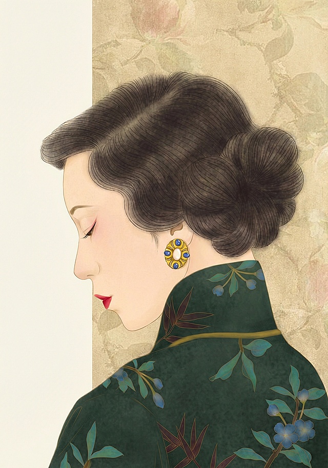 请将图片中的人物改为林徽因的半身像，左边留白