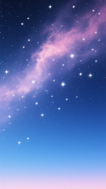 深邃的星空背景，画面中布满了无数闪烁的白色星星，星星大小不一、疏密有致，营造出浩瀚宇宙的神秘感与宁静氛围。星云以柔和渐变的方式呈现，底部为深邃的深蓝色，向上逐渐过渡为明亮的青色，顶部则融合了梦幻的粉色与淡紫色，色彩层次丰富且过渡自然。整体光影柔和，星星的高光清晰但不刺眼，星云的朦胧质感与星星的清晰点状形成对比，构图采用上下色彩渐变的布局，无边无际的星空充满整个画面，给人以广阔无垠、静谧悠远的视……预览效果