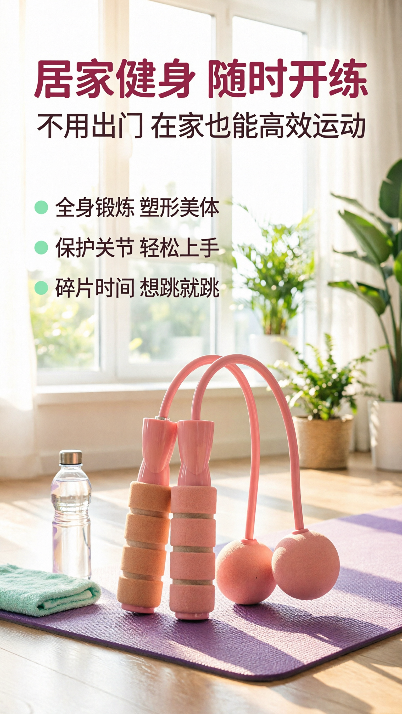 [商品] 使用【图1】蜜桃粉无绳跳绳；保留双重力球、软绳、塑料… - 图片创意预览