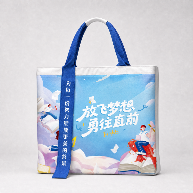 修改现有帆布袋效果图，给侧面增加一点厚度，让包包更有立体感，保持图案文字和款式不变预览效果