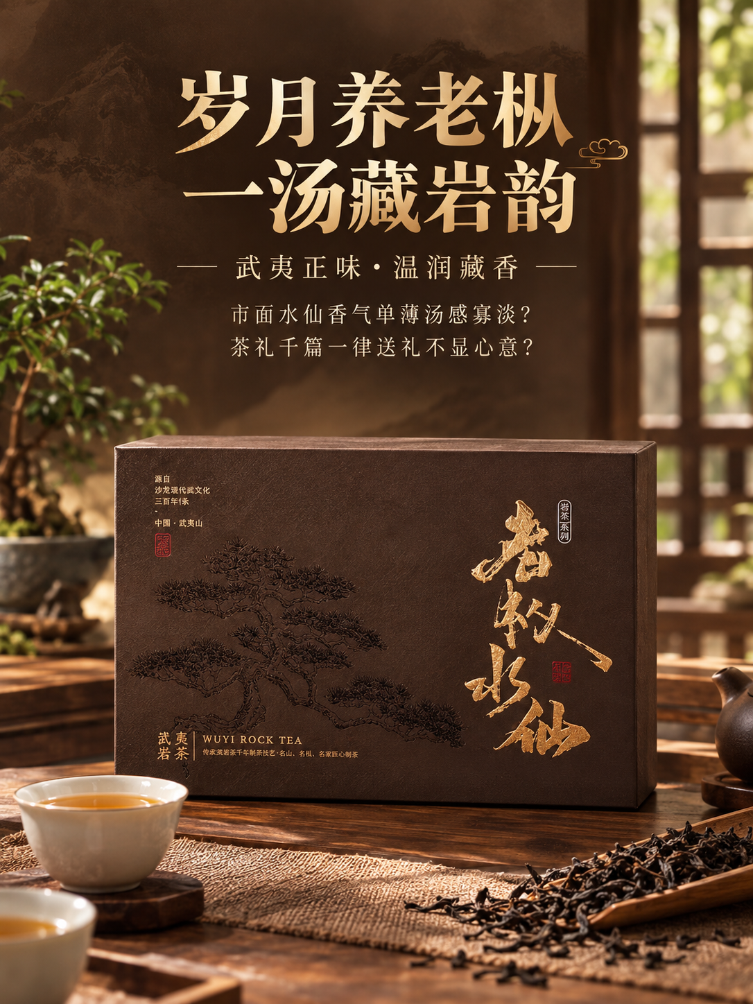 [商品] 使用【图1】武夷老枞水仙深棕色礼盒；保留礼盒正面金色… - 图片创意预览