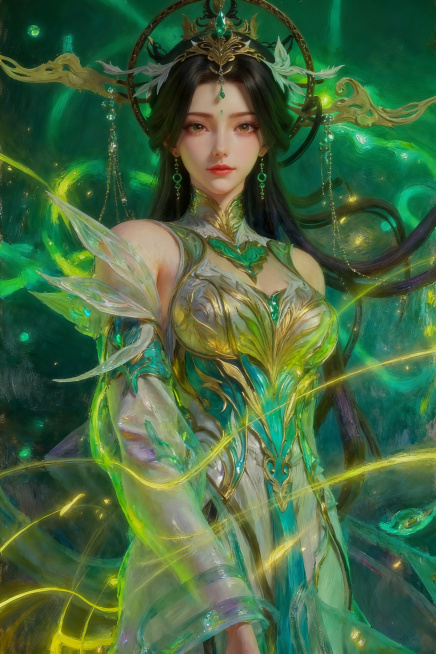 将这幅柳神的图片转换为数码厚涂风格，保持人物特征和画面元素不变预览效果