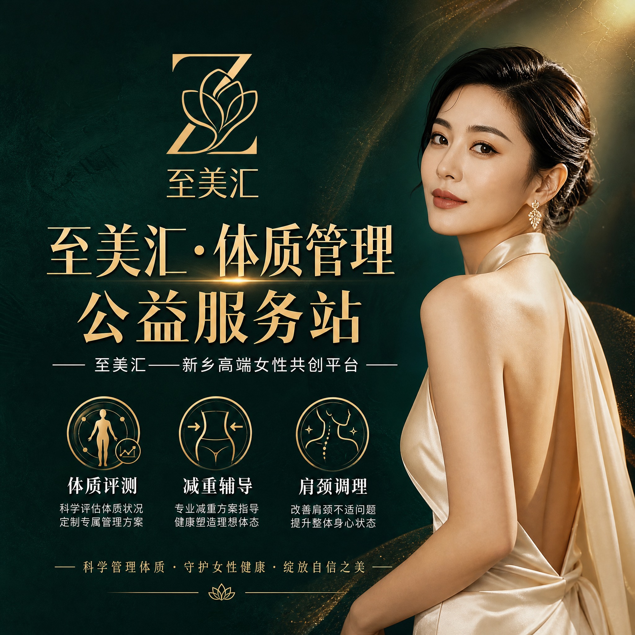 商业级高端品牌主视觉海报，方形构图，墨绿色渐变背景，深墨绿色底… - 图片创意预览