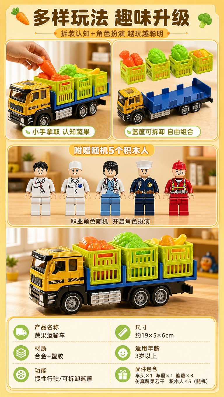 [商品] 使用【图1】和【图2】合金车头蔬菜水果运输玩具车及配… - 图片创意预览