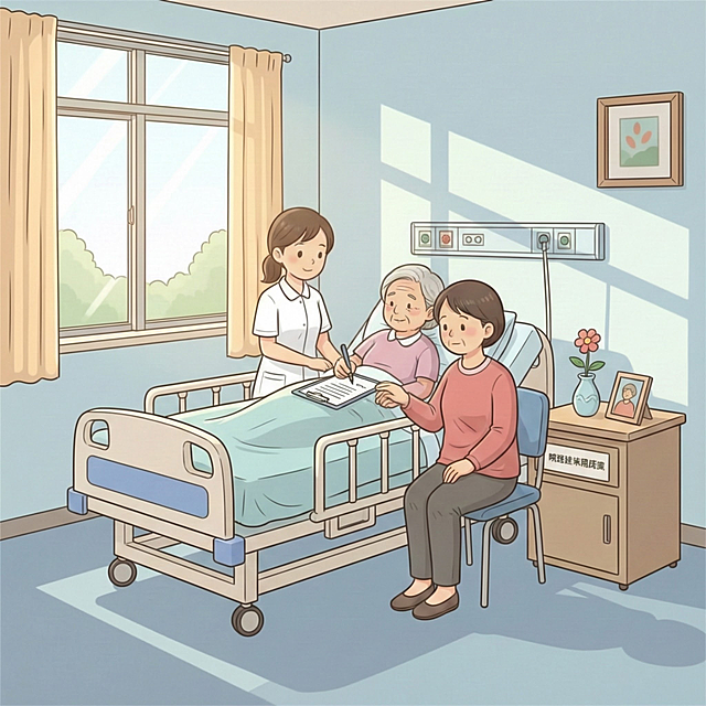 病人在病床上签署同意书