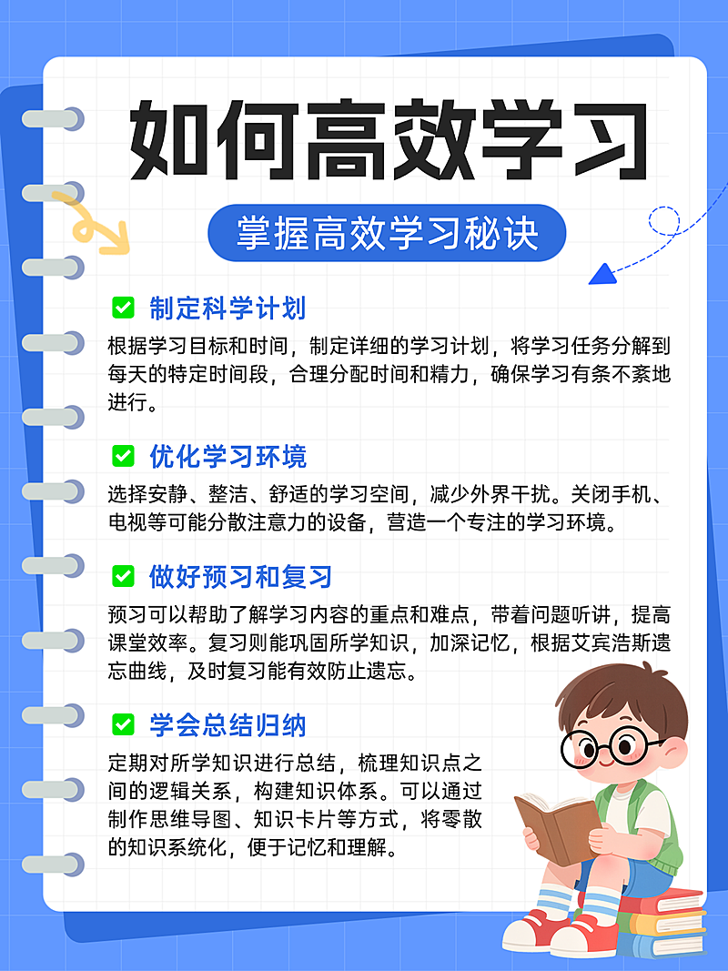蓝色卡通如何高效学习知识分享小红书配图