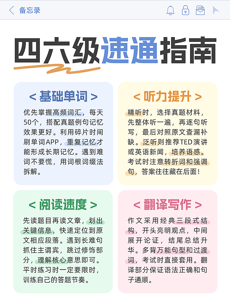 简约手账风英语四六级知识经验分享教育培训小红书配图