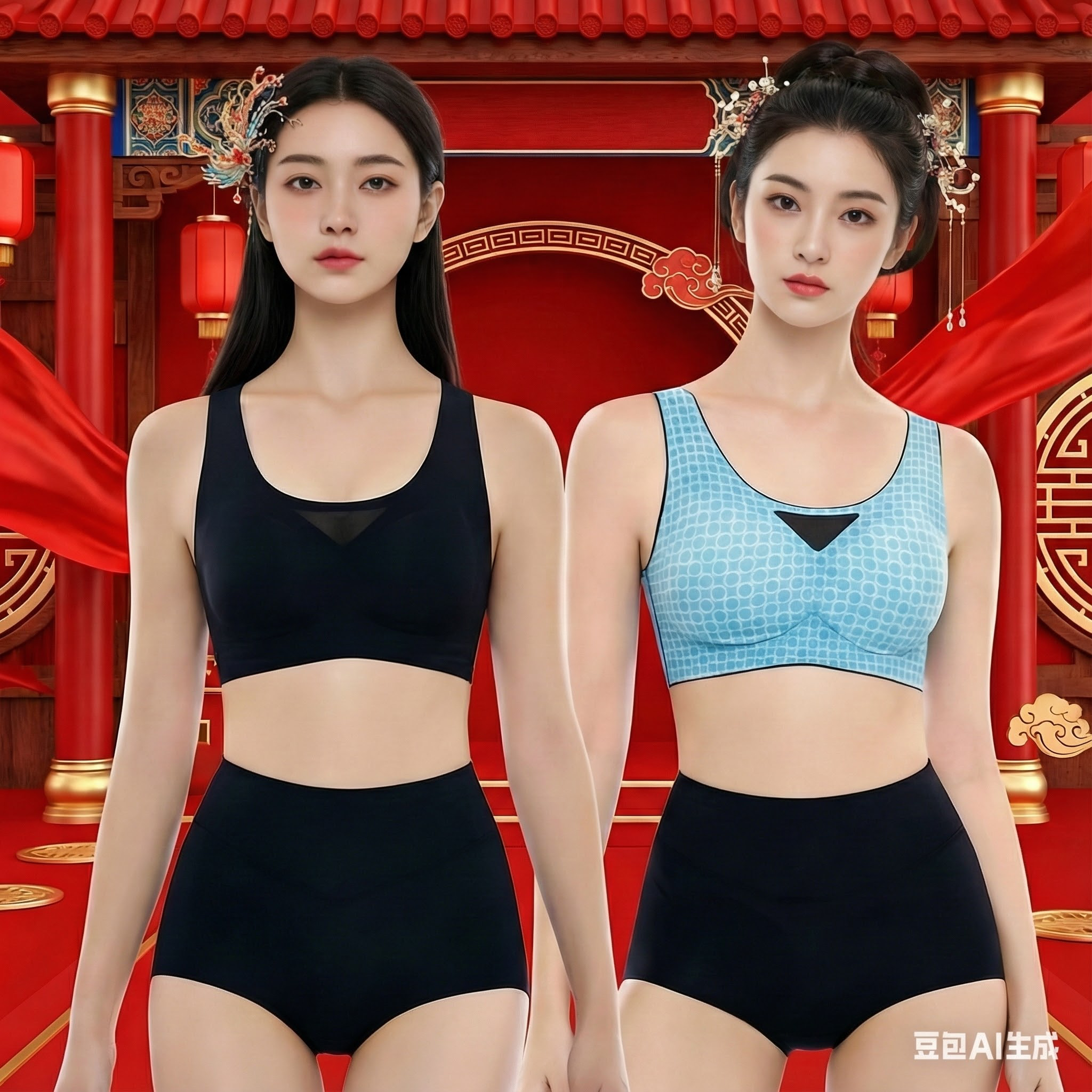 蓝色衣服的模特脸，换成中国美女的脸 - 图片创意预览