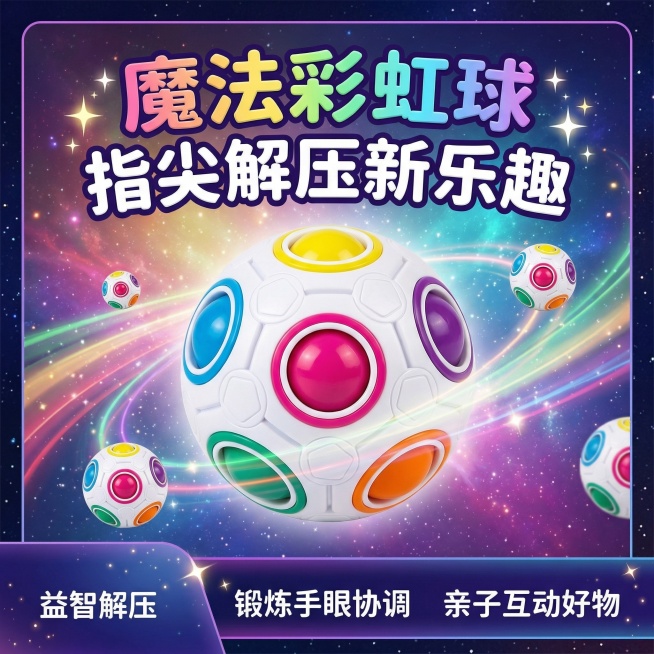 配合前面第一个彩虹球修改成绚丽点儿的背景，增加电商卖点预览效果