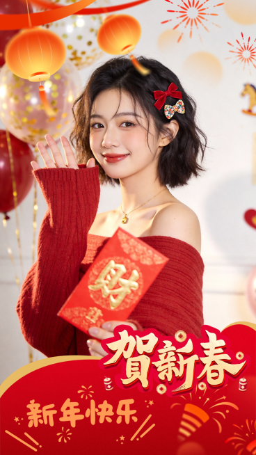 春节节日祝福通用喜庆感手机海报预览效果