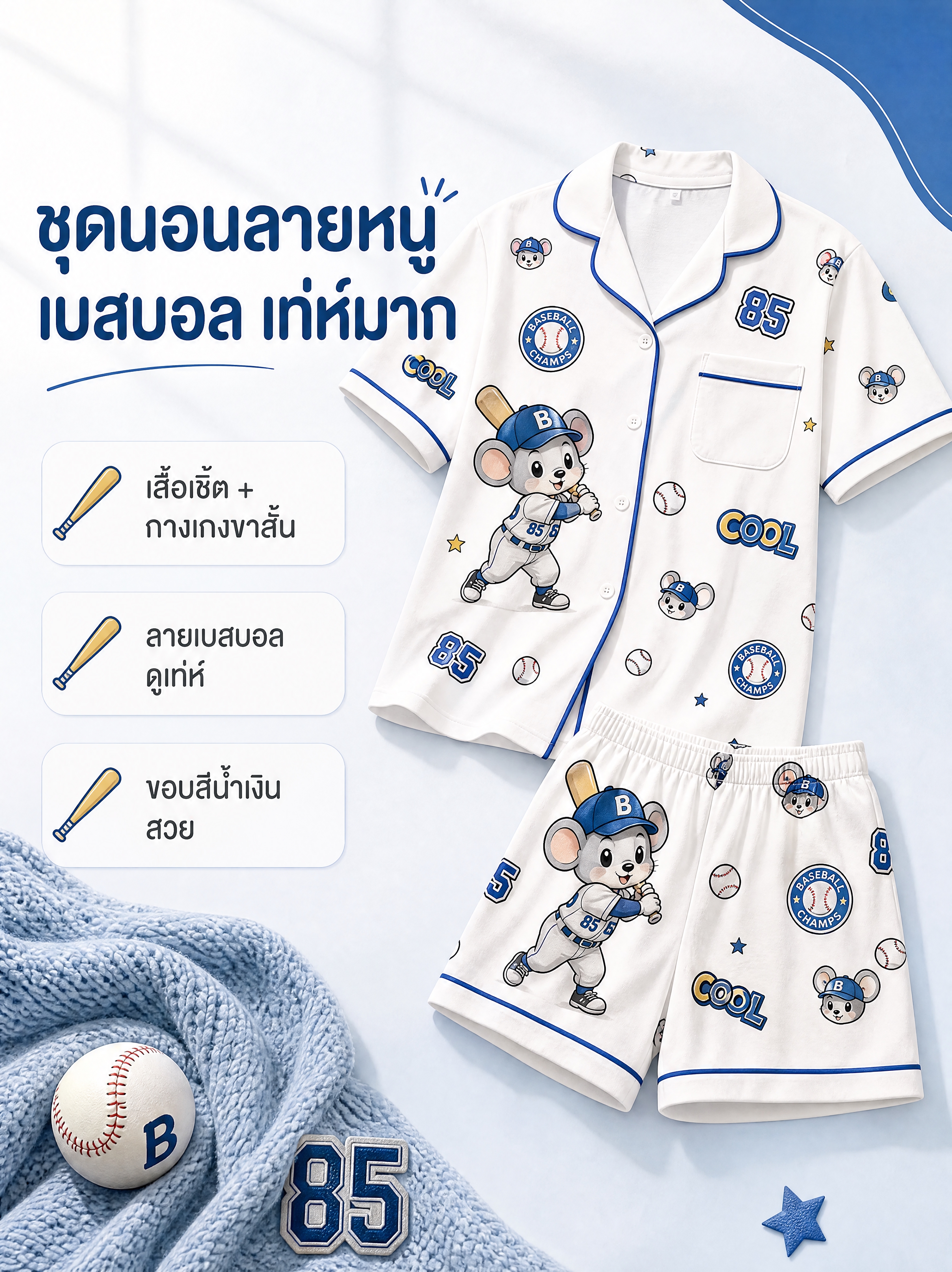 [商品] 原创设计白色翻领开襟短袖衬衫+短裤睡衣套装；白色底色… - 图片创意预览