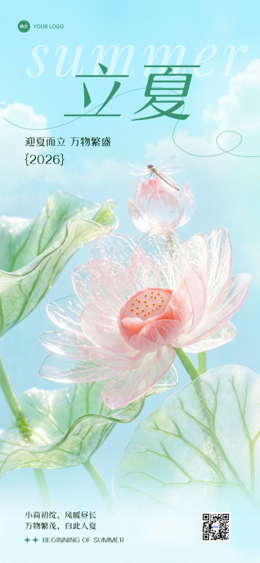 小清新荷花荷叶立夏节气手机海报预览效果