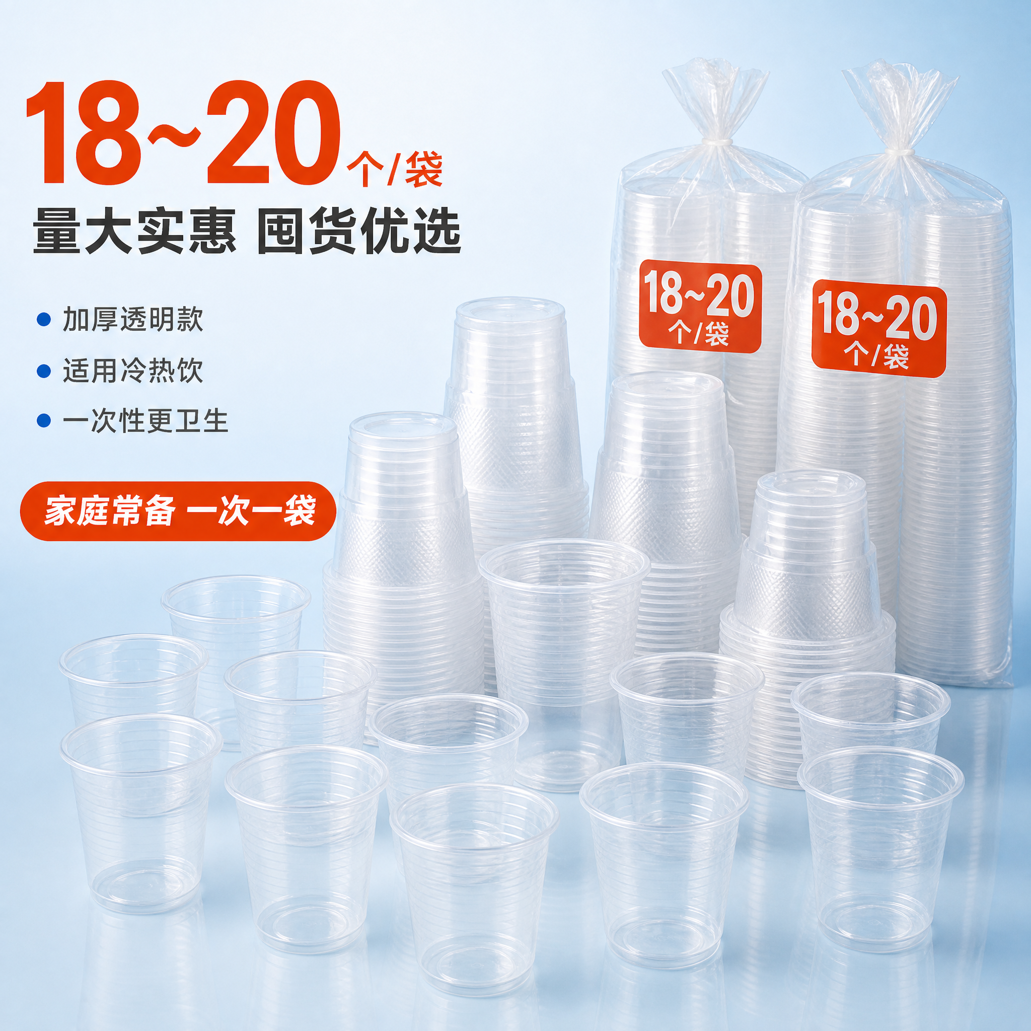 [主图-4] 一次性塑料水杯规格与囤货价值展示，突出量大实惠与… - 图片创意预览