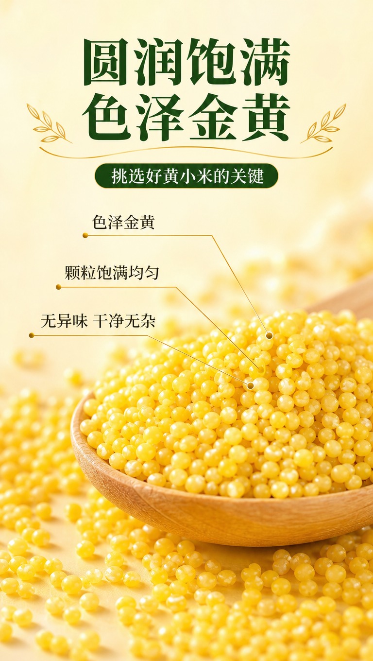[商品] 使用【图9】小米颗粒木勺特写图；保留小米金黄色泽、圆… - 图片创意预览