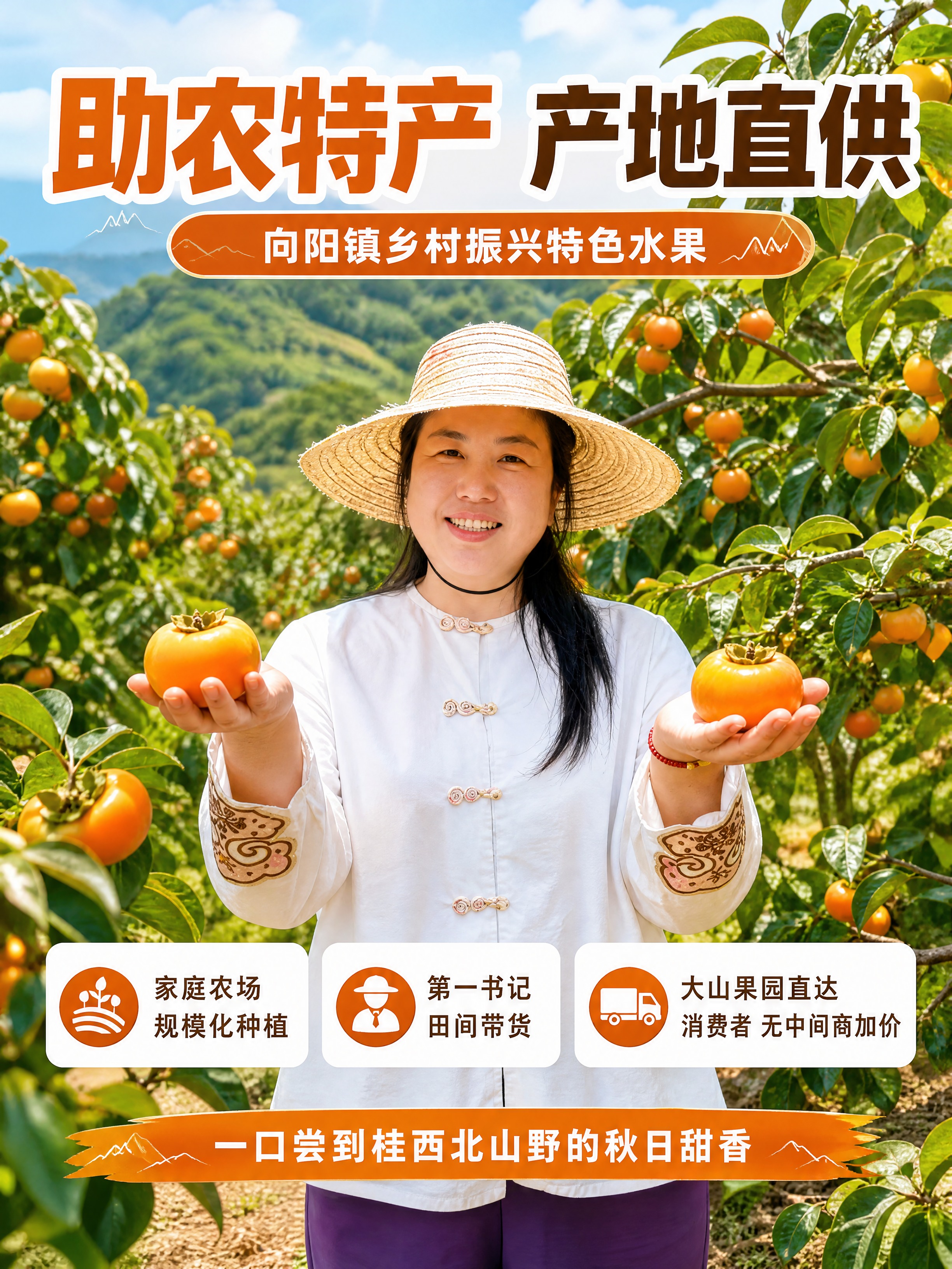 [商品] 使用【图5】果园人物手持脆柿场景，人物戴草帽站在柿树… - 图片创意预览