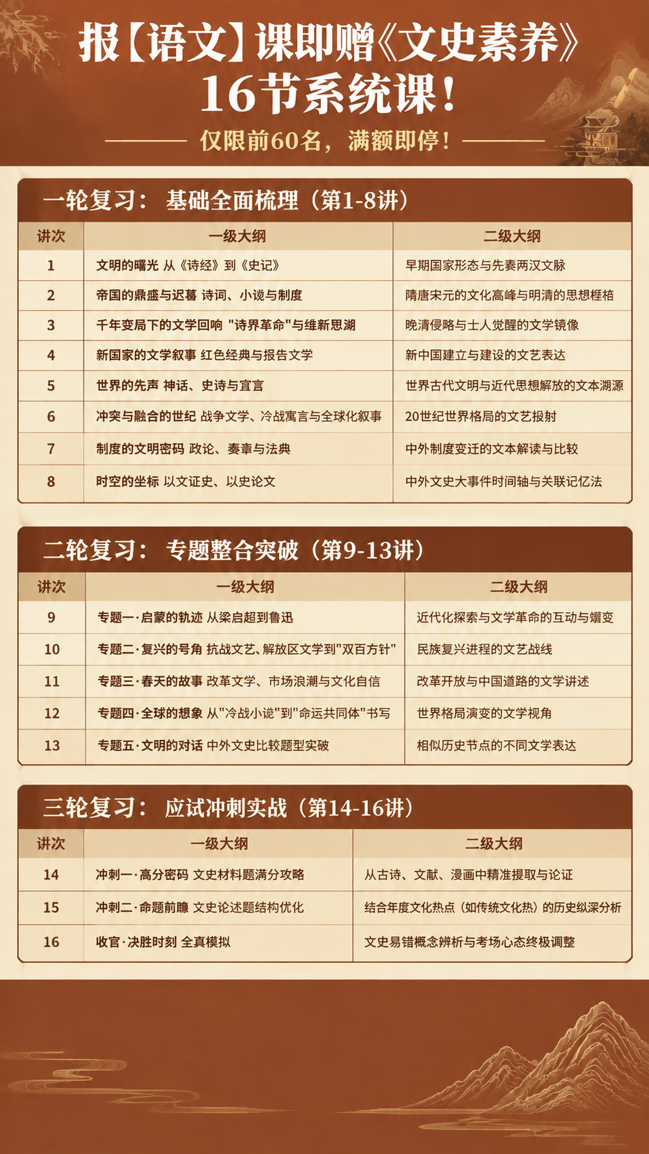 专业教培机构课程大纲海报，竖版9:16，暖色系配色，主色调为暖… - 图片创意预览