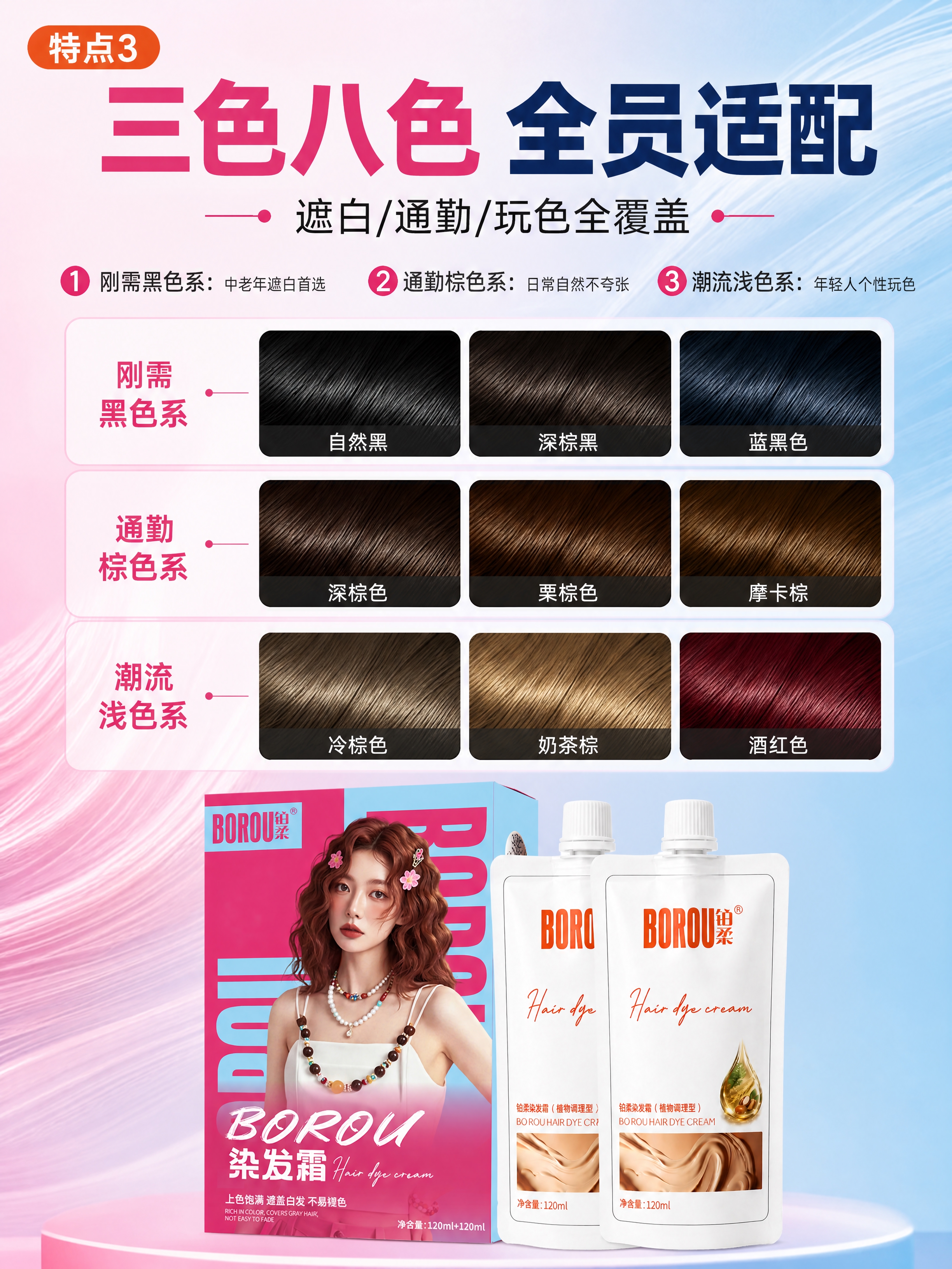[商品] 使用【图1】BOROU铂柔染发霜产品；保留产品结构、… - 图片创意预览
