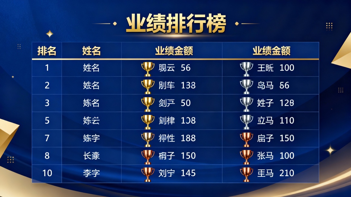 生成一个横屏业绩排行榜预览效果