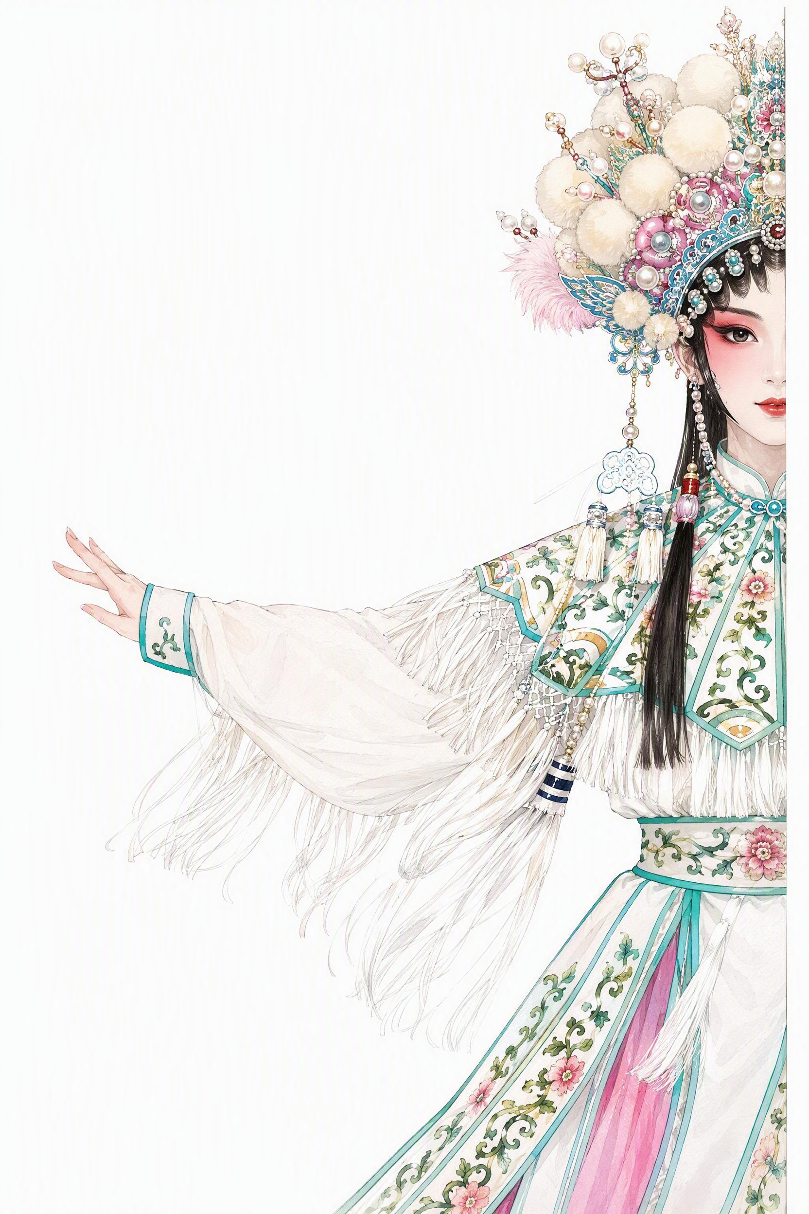 纯白色背景，画面右侧边缘为界线，只露出川剧白鳝仙姑的左半侧身体… - 图片创意预览
