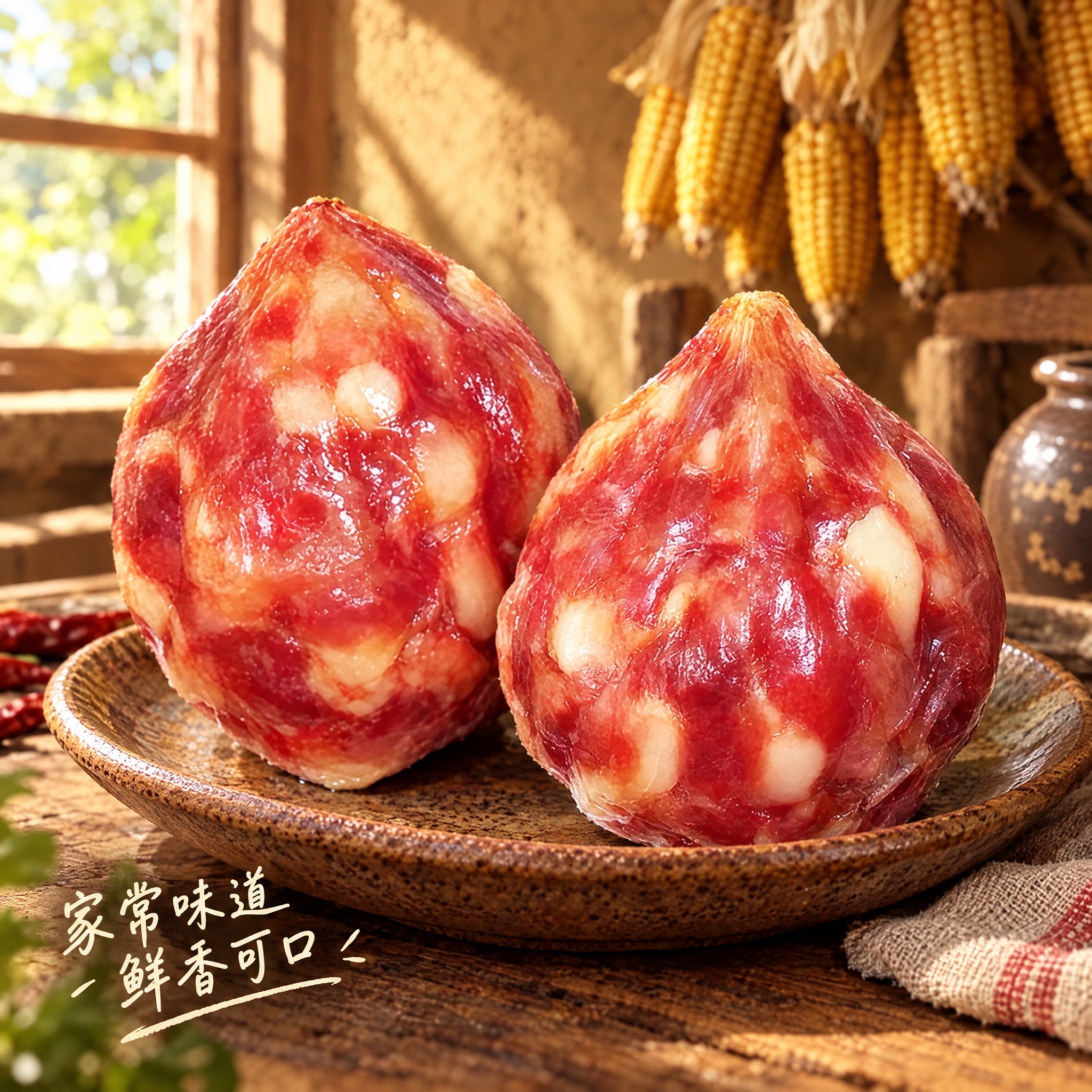 香肚电商详情图，1:1正方形构图，香肚产品占据画面大面积，保持… - 图片创意预览