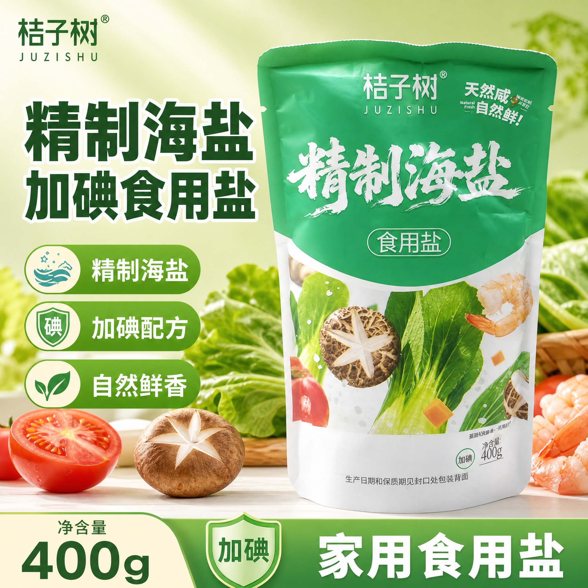 [单张主图] 桔子树精制海盐加碘食用盐 爆款促销感主图 突出加… - 图片创意预览