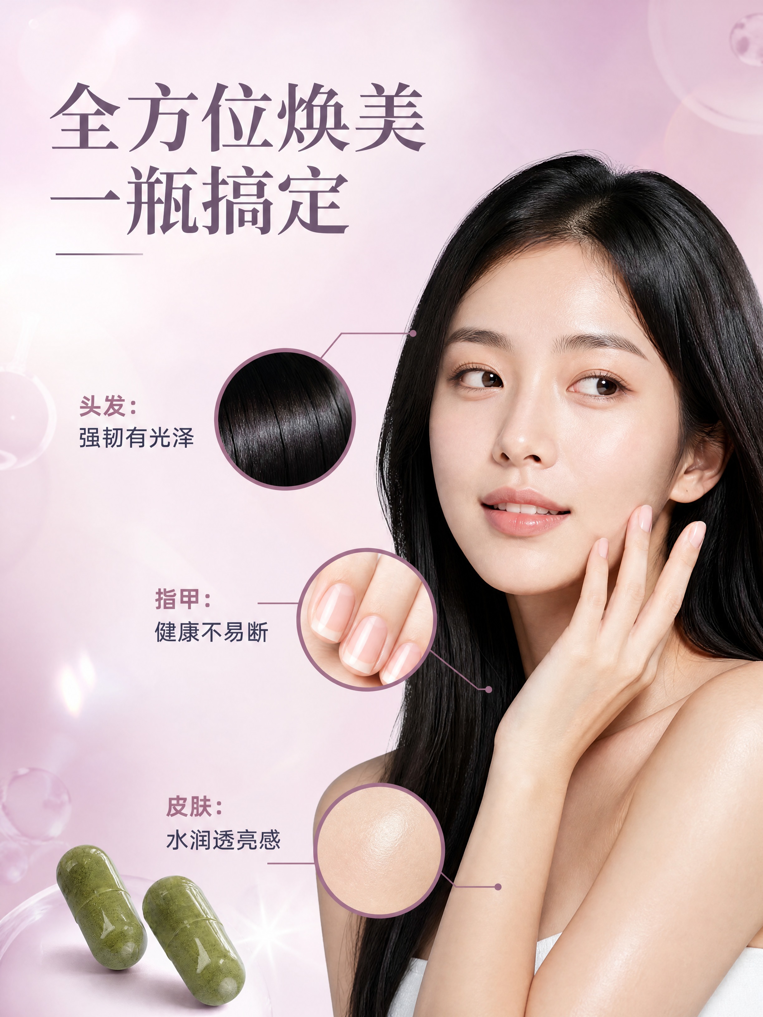 [商品] 使用【图2】女性模特+发肤甲标注图；保留人物长发、面… - 图片创意预览