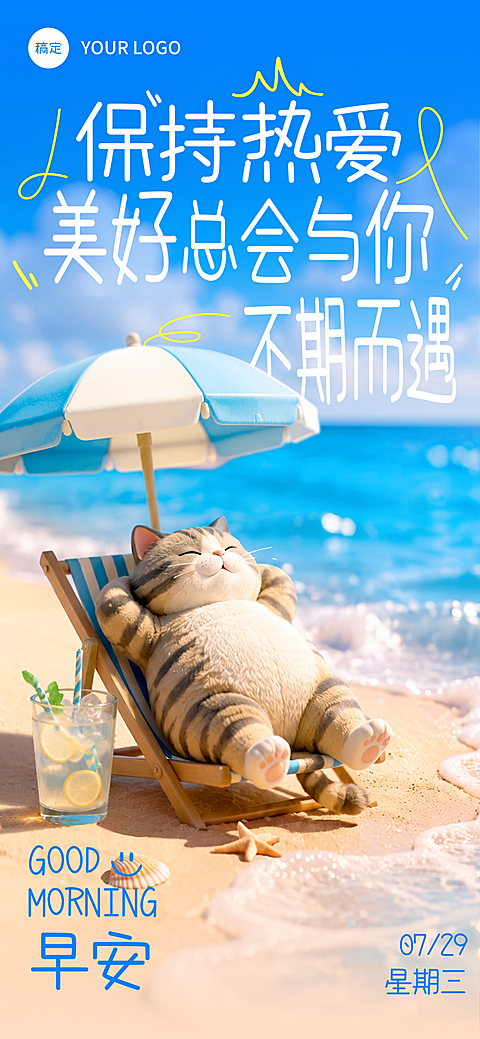 早安日签夏日正能量问候海报