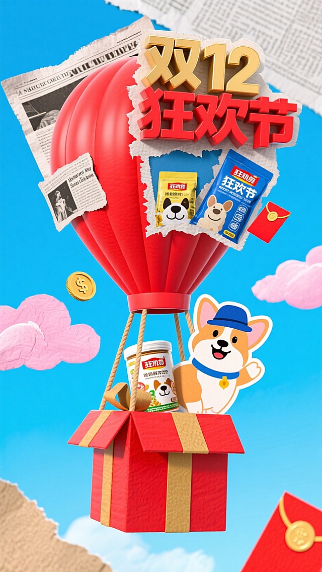 双十一卡通3d海报