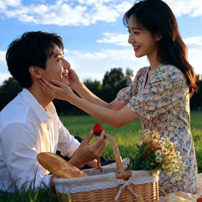 帮我生成20个写实风格的甜蜜浪漫主题的情侣照片，背景包括海边日落、蓝天绿地、室内温馨场景与黑白漫画等多种风格，情侣们或相拥、比心、亲吻、对视互动，整体色调丰富多变，洋溢着温暖幸福的氛围，呈现多样化的浪预览效果