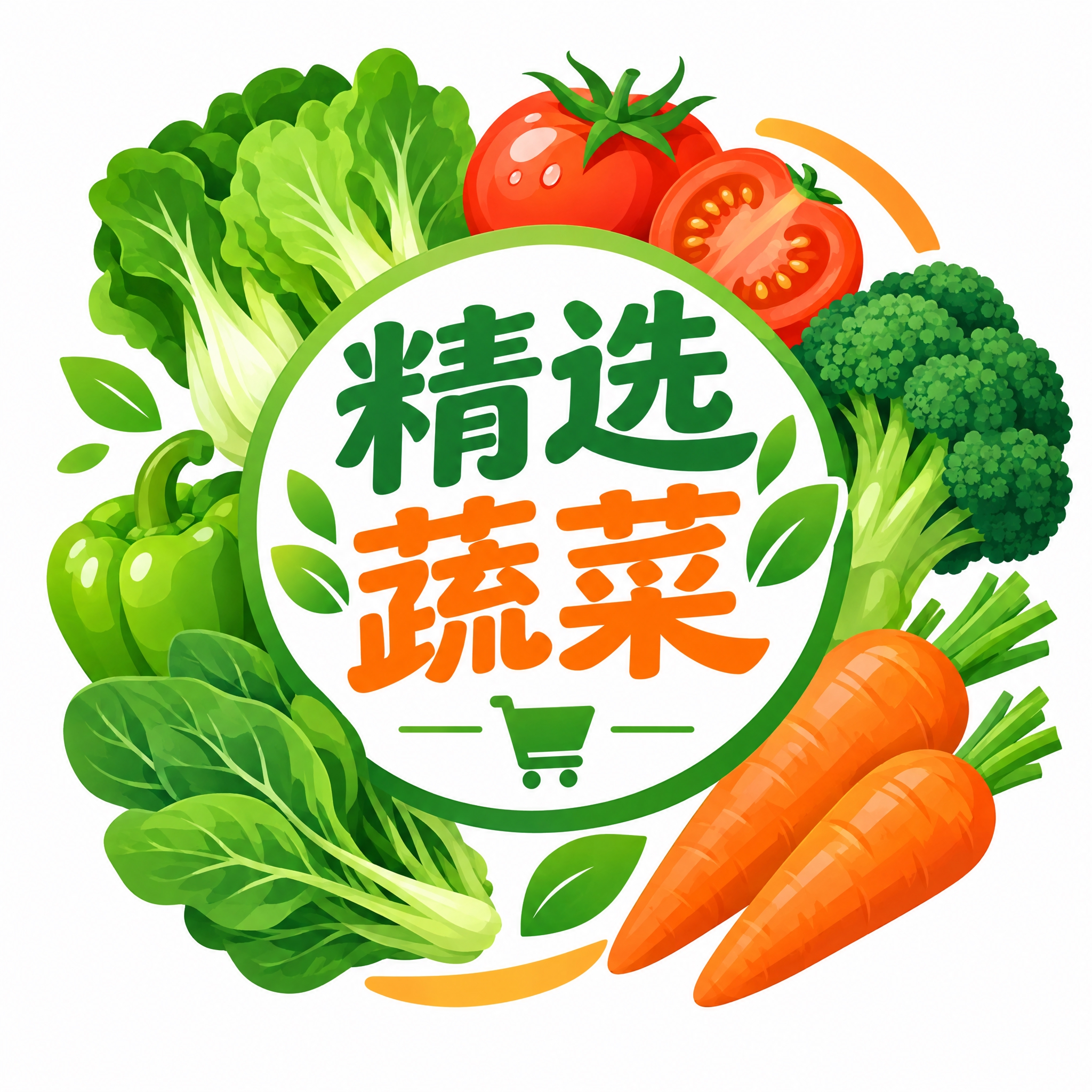 电商商城精选蔬菜专区图标，中心是醒目的'精选蔬菜'四个字，字体… - 图片创意预览