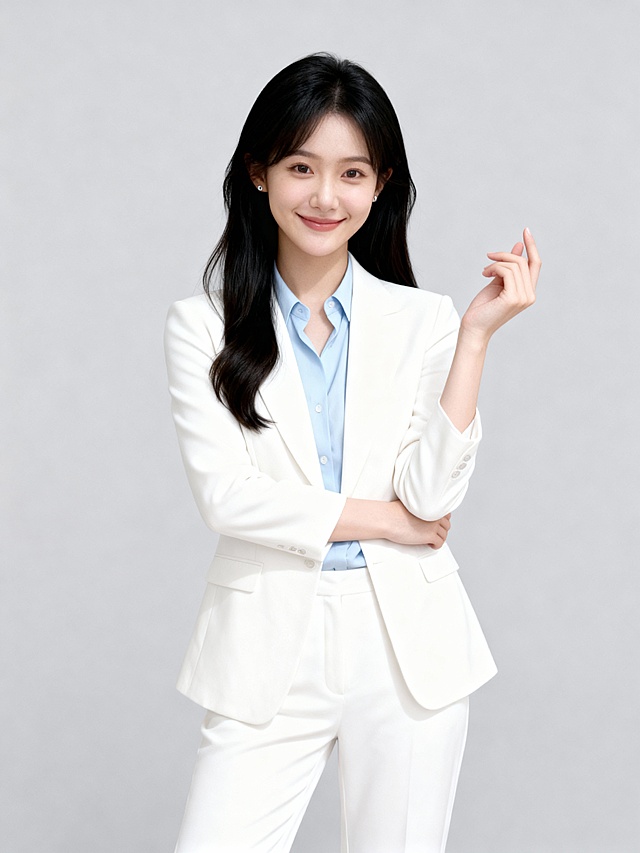 温柔白色西装女士形象照