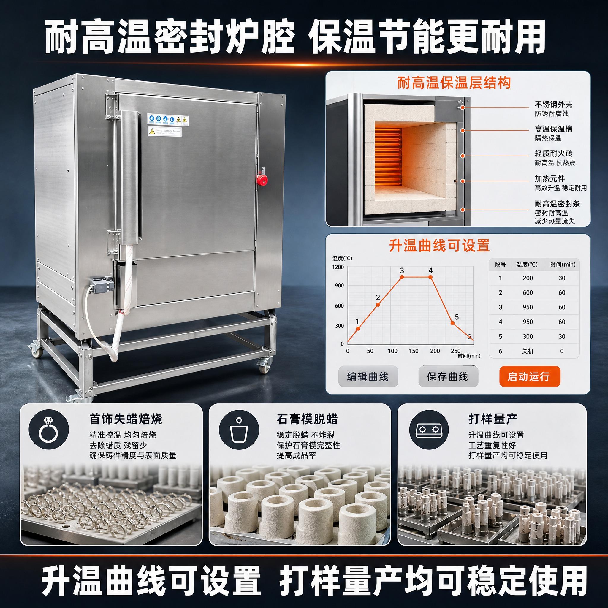 [主图-3] 工业高温电阻炉材质工艺与场景适用图，突出耐高温密… - 图片创意预览