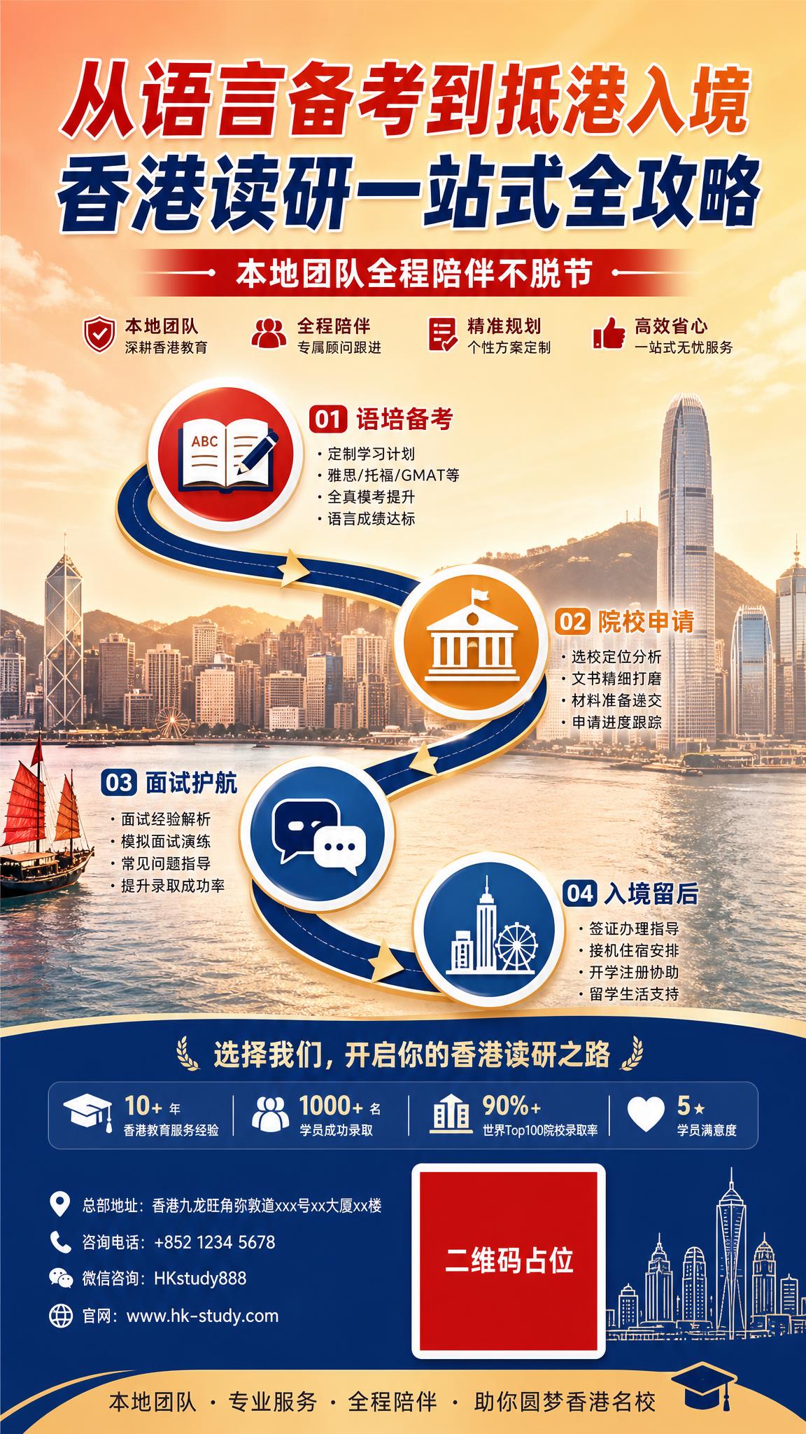 香港读研升学规划服务海报，竖版9:16，专业商务插画风格。画面… - 图片创意预览