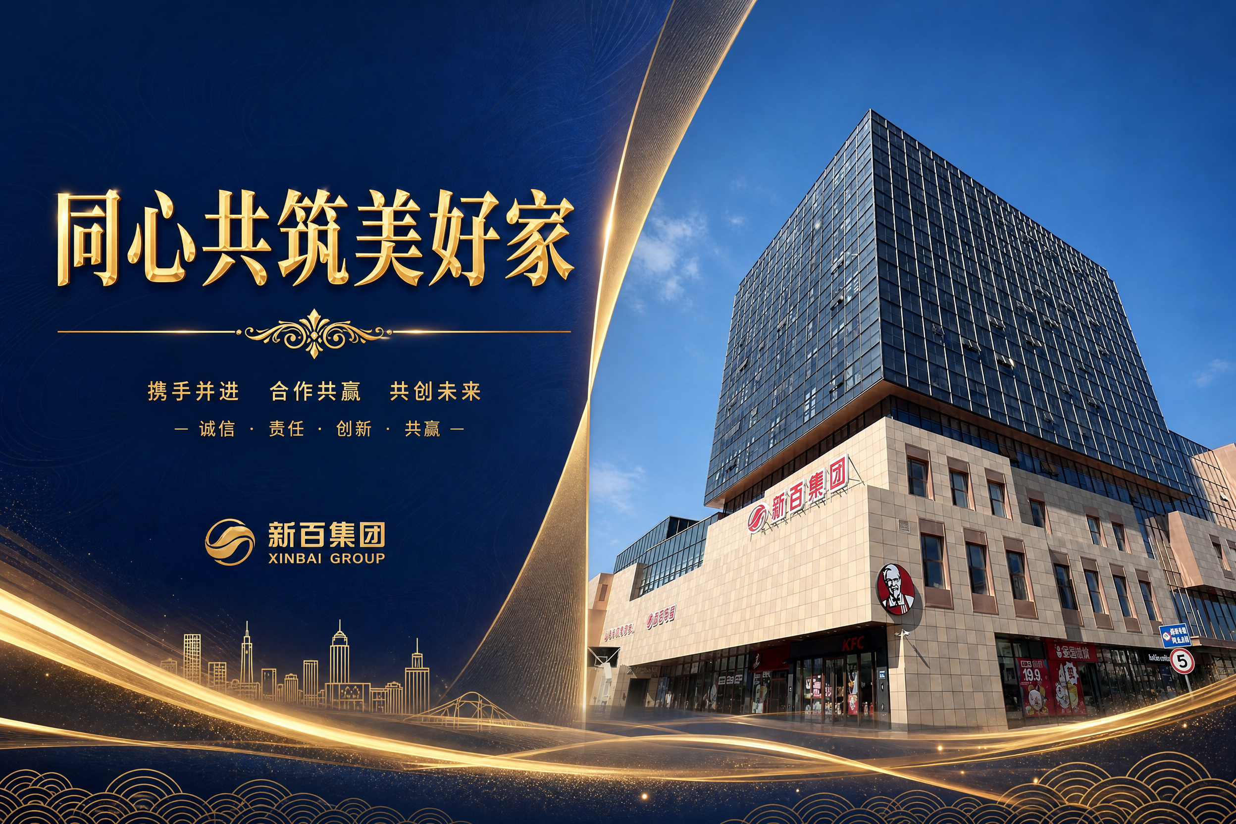 高端品牌权益手册跨页设计，横版版式。左侧为深蓝色渐变背景配金色… - 图片创意预览